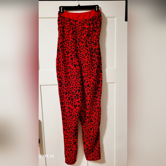 Charlotte Russe Leopard Print Pantsuit Red Black Size S Retro Punk Night Out - Picture 2 of 8